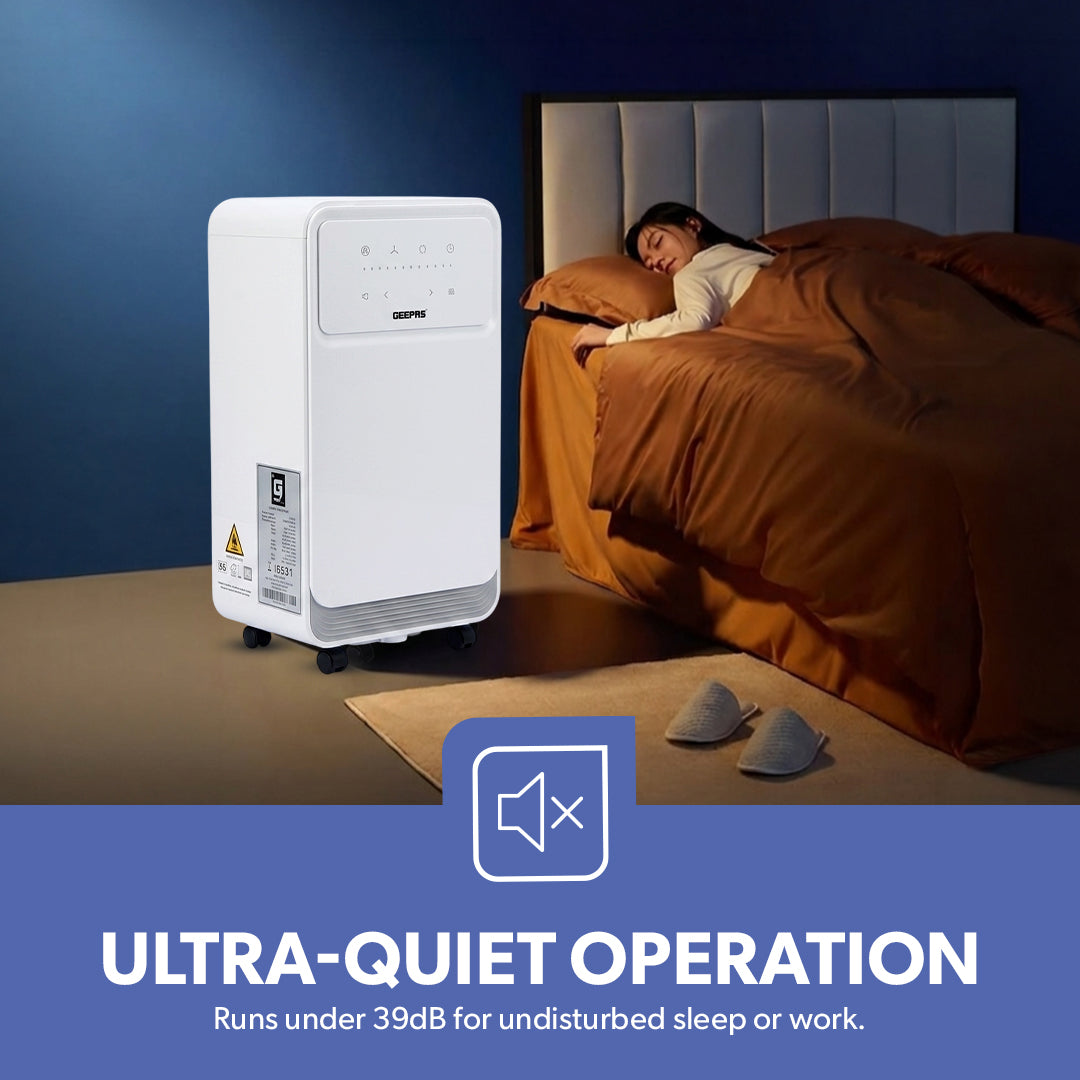 Geepas GDH21217UK 12L Dehumidifier with Touch Control Panel | Child Lock Safety | Humidity Indicator Light | Portable Design with Wheels for Home, Office & Bedroom Use