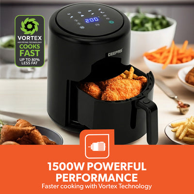 Geepas Digital Air Fryer- GAF37512T/4.0 L Pot, with Vortex Air Frying Technology/Multiple Function, 1-60 Min Timer, Temperature 80-200 Degree Celsius/Touch Screen Control