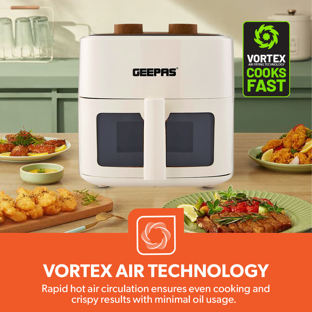 Geepas GAF37536UK Air Fryer  4.5L with Vortex Air Technology |  Visual Cooking Window  | 30 Minute Timer |  Oil-Free Cooking and Multi-Function Food Preparation
