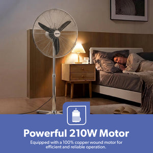 Geepas GF21198 26 Inch Industrial Pedestal Fan | 210W Copper Motor | 650mm 3 Metal Blade Fan with Oscillation | 3 Speeds| Adjustable Height | Heavy Duty Cooling Airflow