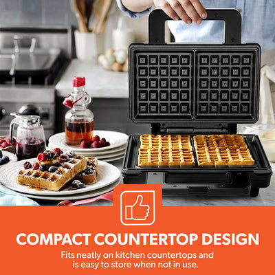 Geepas GWM36545UK Deep Fill Waffle Maker | 1000W with Non-Stick Cooking Plates | Power and Ready Indicator Lights | Easy Clean Design and Compact Storage |Durable