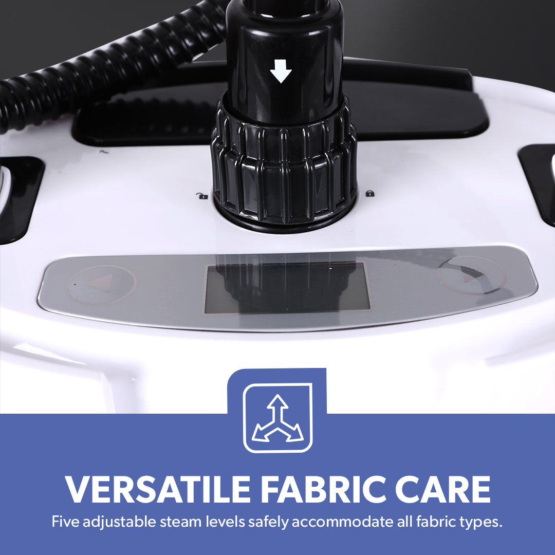 Geepas GGS25030 Multifunction Garment Steamer | 1.6L Water Tank| LCD Display| 5 Steam Levels| Stainless Steel Nozzle| Double Heating| 2180W Power| 2-in-1 Steamer & Iron