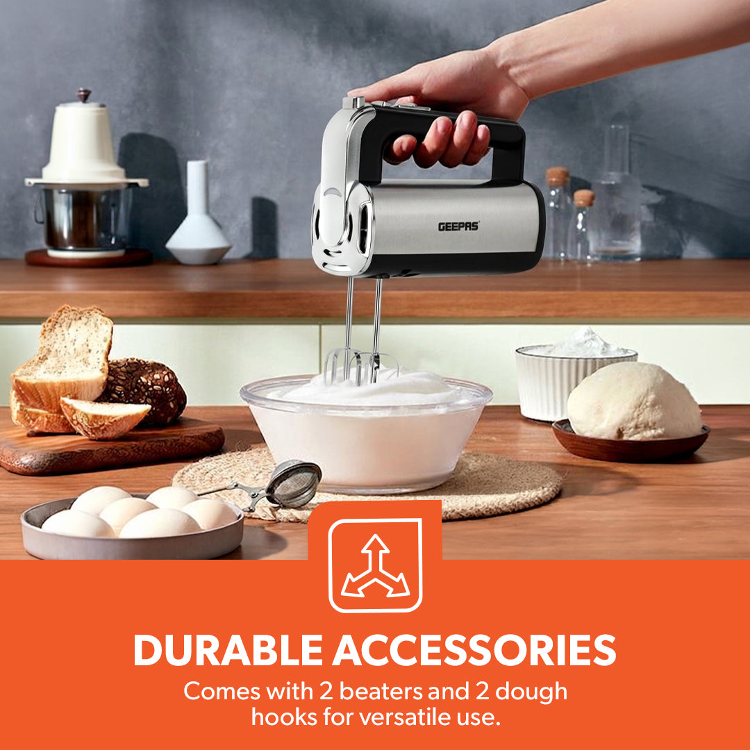 Geepas Hand Mixer GHM2001 | 400W Powerful Electric Hand Mixer| 5 Speed Control| Turbo Function| Stainless Steel Beaters| Lightweight Design| Easy to Use| 2 Years Warranty