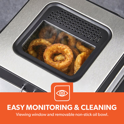 Geepas GDF36012UK 1.5L Deep Fryer with Adjustable Temperature Control | Heating Indicator Light | Cool Touch Handles | Stainless Steel Body for Crispy Fried Foods