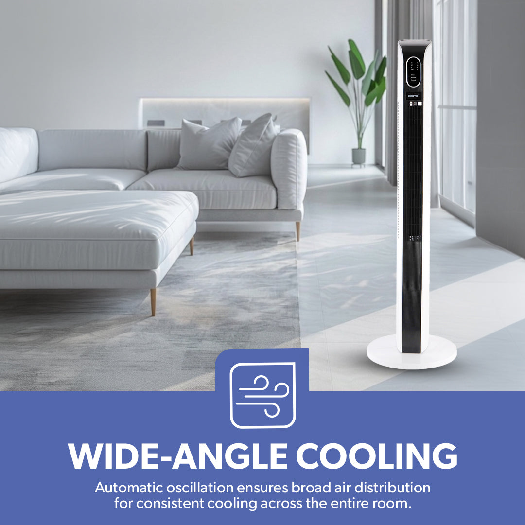 Geepas GF21167 Digital Tower Fan | 3 Wind Modes & 3 Speed Settings | Remote Control | 10-Hour Timer | LED Display | Powerful Airflow |  Safe Operation| 2 Years Warranty