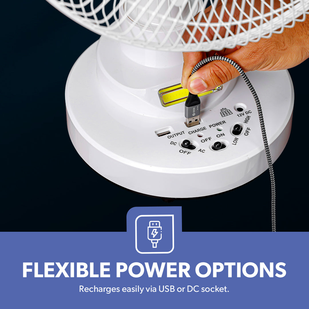 Geepas GF21118 Rechargeable 12-Inch Oscillating Fan | 3-Speed Control | LED Light | Long Battery Backup | Portable Design for Home & Outdoor Use | 2 Years Warranty