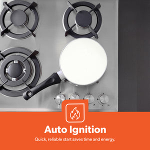 Geepas Built-In Gas Hob GGC31026 | 4 Burner Stainless Steel Gas Stove with Auto Ignition| Durable Cast Iron Pan Support | Easy-to-Clean Design & 2 Years Warranty