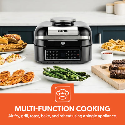 Geepas GAF37526 Smart Cyclonic Air Fryer Grill 6.5L with 12 Preset Cooking Modes | Digital Touch Screen  | Vortex Air Technology and Powerful 1800W Performance