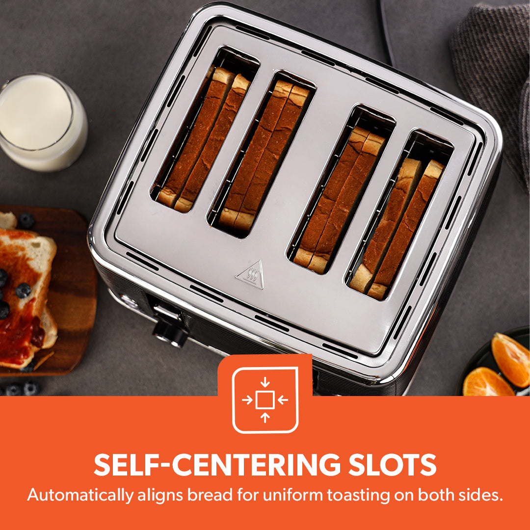 Geepas GBT36537 4-Slice Bread Toaster | 1350- 1600W Power  | Variable Browning Control | Dual Control Panels | Cancel, Defrost & Reheat Functions |  2 Years Warranty