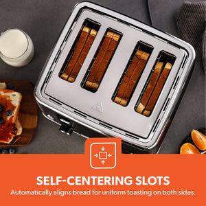 Geepas GBT36537 4-Slice Bread Toaster | 1350- 1600W Power  | Variable Browning Control | Dual Control Panels | Cancel, Defrost & Reheat Functions |  2 Years Warranty