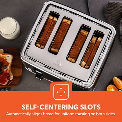 Geepas GBT36537 4-Slice Bread Toaster | 1350- 1600W Power  | Variable Browning Control | Dual Control Panels | Cancel, Defrost & Reheat Functions |  2 Years Warranty