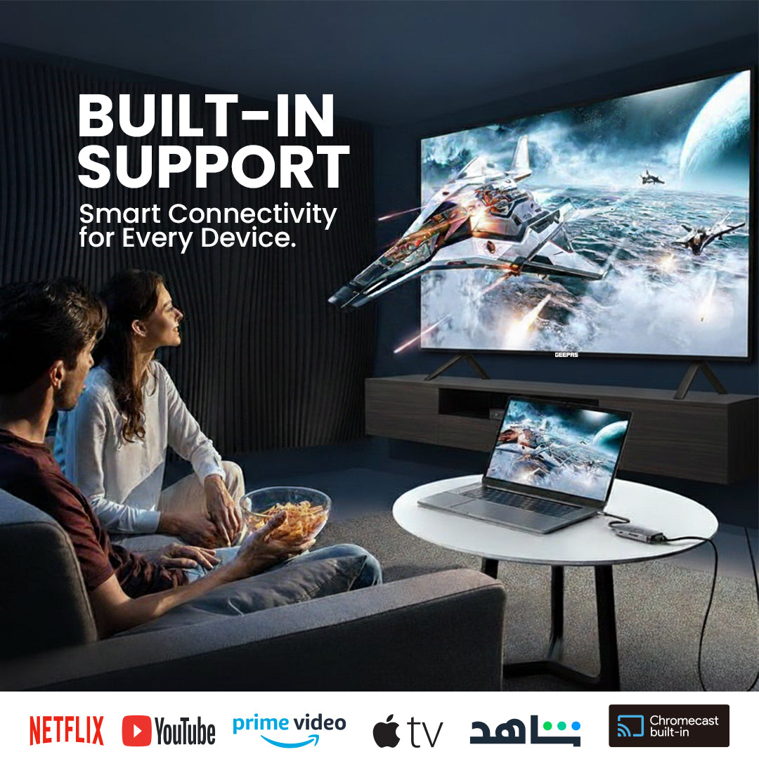 Geepas GLED7580SWUHD 75” 4K Ultra HD LED Smart TV |  WebOS Hub | Apple AirPlay | Frameless Design | MEMC Technology | 3 HDMI, 2 USB, Magic Air Mouse & Smart Apps