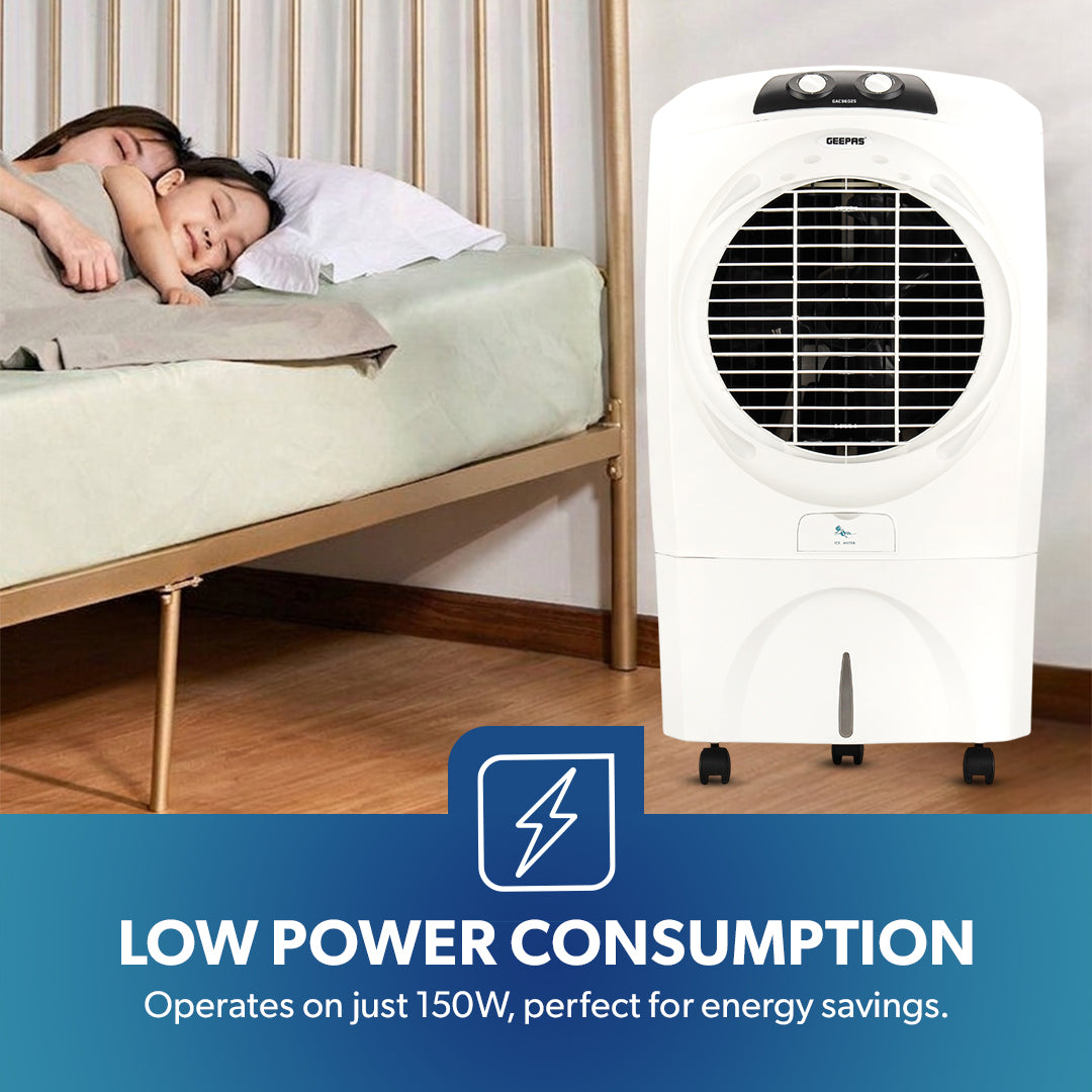 Geepas GAC9602 Air Cooler | 70L Large Water Tank| 150W Power Consumption| Efficient Honeycomb Cooling Pads| Rust Proof Fan| High Airflow Performance| 2 Years Warranty