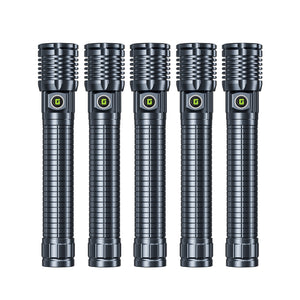 Geepas GFL4669 25W Zoomable LED Flashlight |5PCS Combo | Rechargeable Type-C Torch | Aircraft-Grade Aluminium Body |6000mAh Rechargeable Lithium Battery |Portable Design