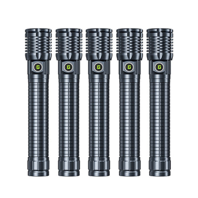 Geepas GFL4669 25W Zoomable LED Flashlight |5PCS Combo | Rechargeable Type-C Torch | Aircraft-Grade Aluminium Body |6000mAh Rechargeable Lithium Battery |Portable Design