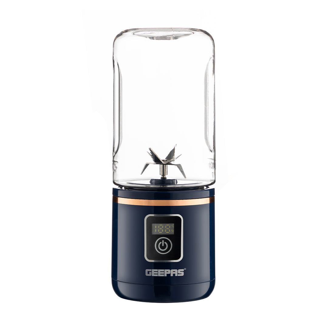 Geepas GSB44058 Rechargeable Portable Blender | 420ml USB Smoothie Blender c Powerful 150W Motor | Digital Battery Display  | USB Type-C Charging | One-Touch Operation