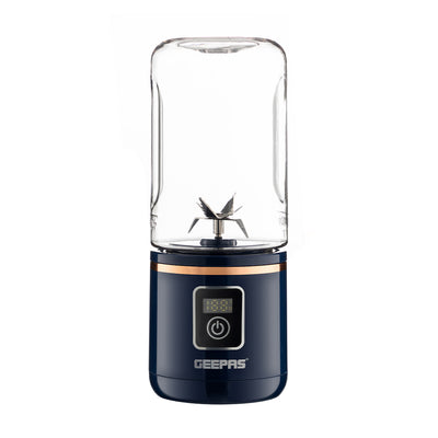 Geepas GSB44058 Rechargeable Portable Blender | 420ml USB Smoothie Blender c Powerful 150W Motor | Digital Battery Display  | USB Type-C Charging | One-Touch Operation