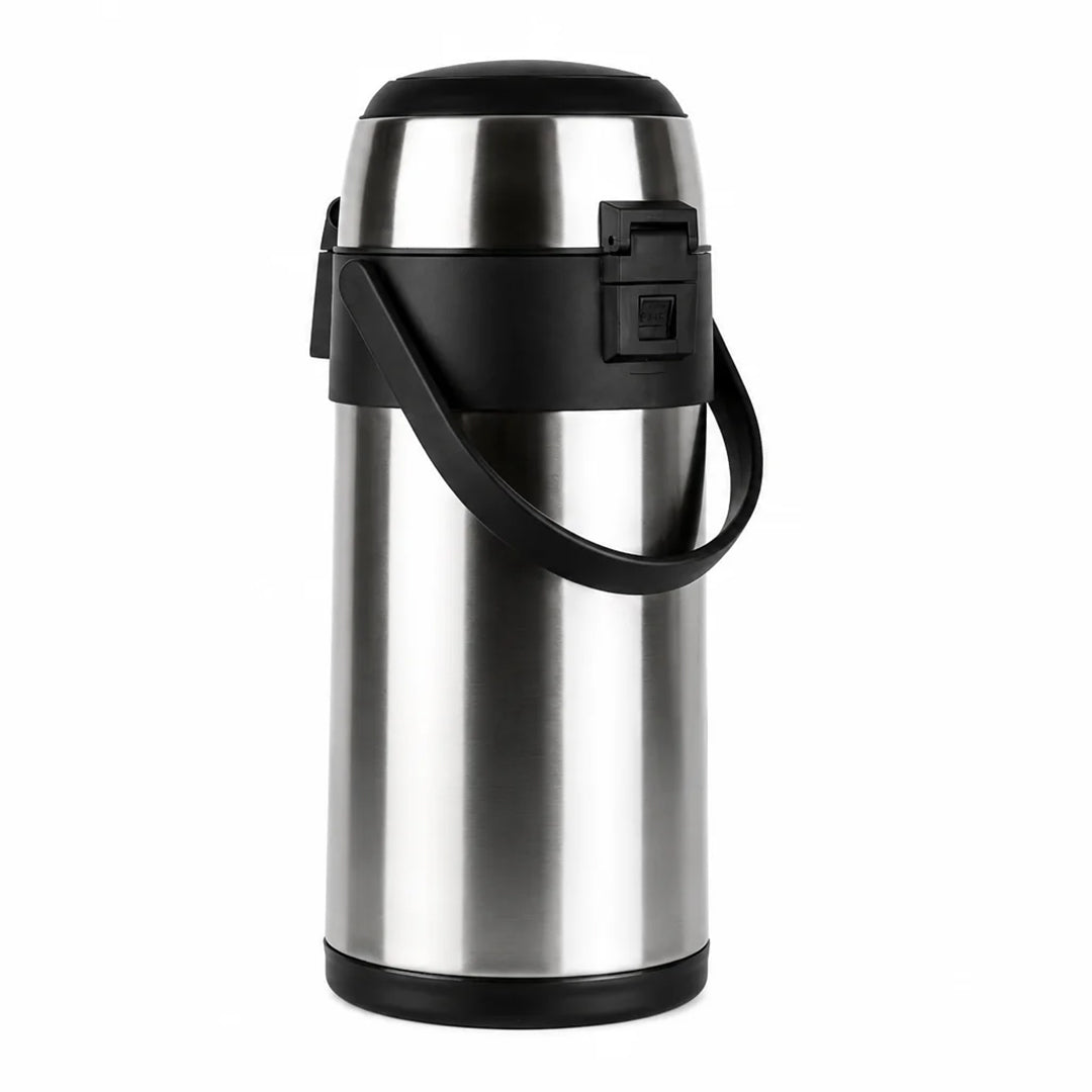 Geepas GVF5262 2.5L Stainless Steel Airpot Flask | Vacuum Insulated Hot & Cold Beverage Dispenser | One-press pump dispenser | Child safety lock  | Wide-mouth design