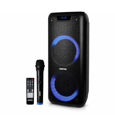 Geepas GMS11168 Rechargeable Professional Speaker | 40000W PMPO Bluetooth TWS | Bluetooth wireless music streaming | Multi-mode LED disco lighting effects | LED display