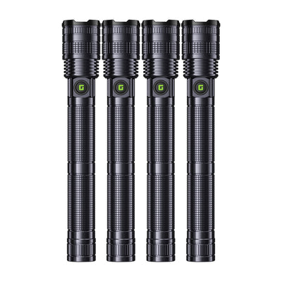 Geepas GFL4639 20W Zoomable LED Flashlight 4PCS Combo | Rechargeable Torch |Up to 2000-Meter Beam Distance | 6000mAh Rechargeable Li-ion Battery | USB Type-C Charging