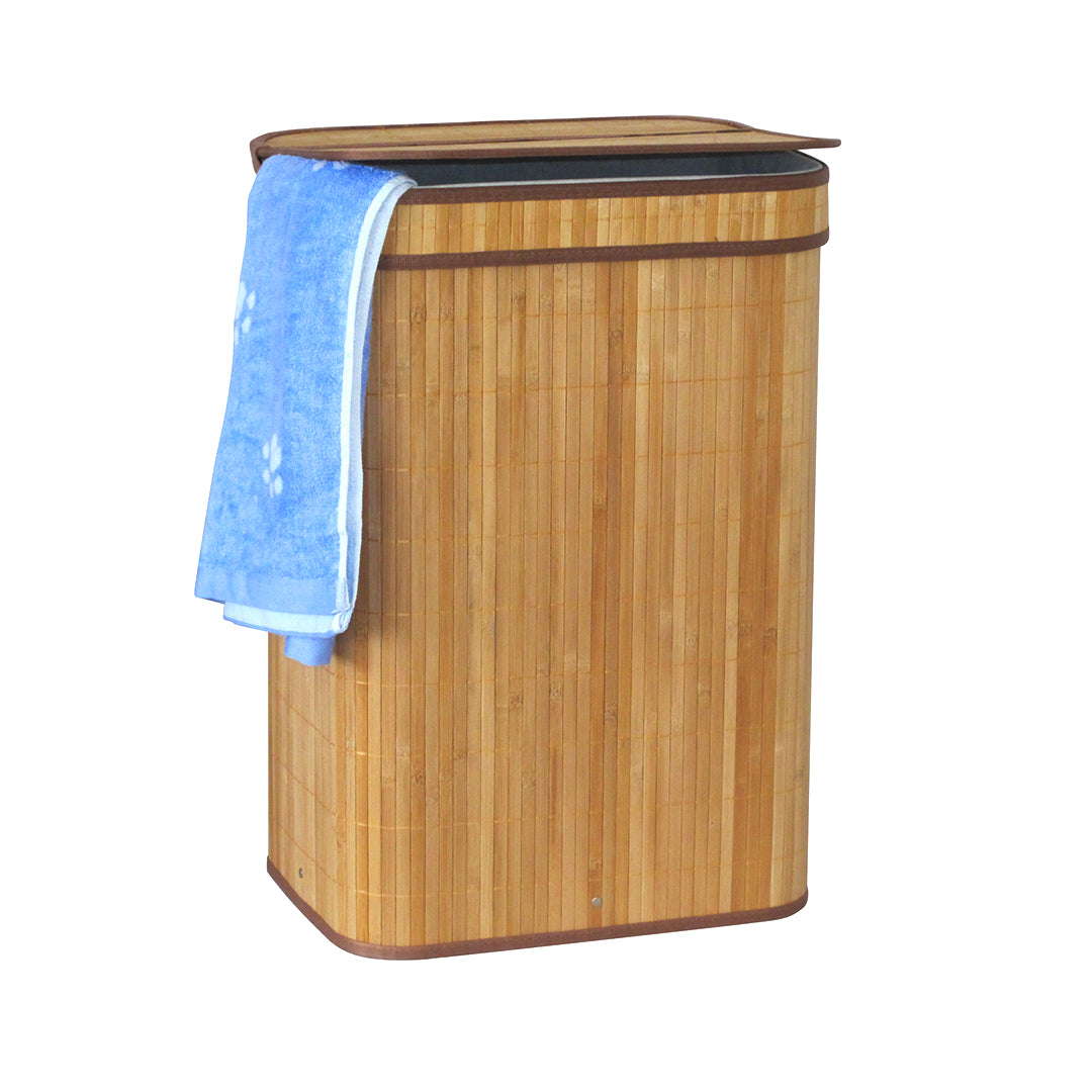 Royalford RF8851 Foldable Bamboo Laundry Hamper Square with Lid  | Eco-Friendly Laundry Storage Basket  | Perfect for Bathroom & Bedroom with Space Saving Design