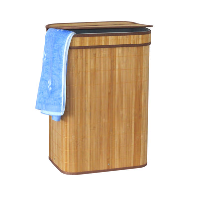 Royalford RF8851 Foldable Bamboo Laundry Hamper Square with Lid  | Eco-Friendly Laundry Storage Basket  | Perfect for Bathroom & Bedroom with Space Saving Design