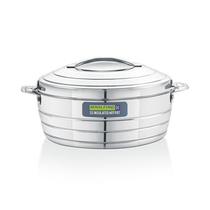Royalford RF12857 2400ml Stainless Steel Insulated Hot Pot | Double Wall Vacuum Insulation| Firm Twist Lock Lid |Durable Handles | Dishwasher & Freezer Safe Casserole