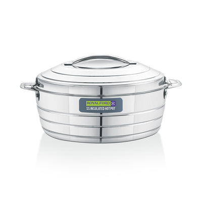 Royalford RF12857 2400ml Stainless Steel Insulated Hot Pot | Double Wall Vacuum Insulation| Firm Twist Lock Lid |Durable Handles | Dishwasher & Freezer Safe Casserole