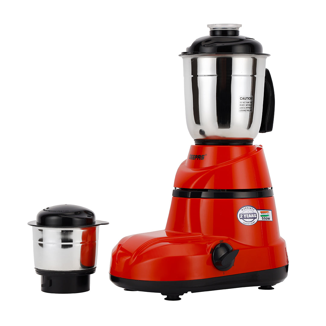 Geepas GSB5456 2-in-1 Mixer Grinder | 550W Motor | Stainless Steel Jars | 3 Speed Control | Harmonic grinding technology |Modern, compact design  robust ergonomic handles