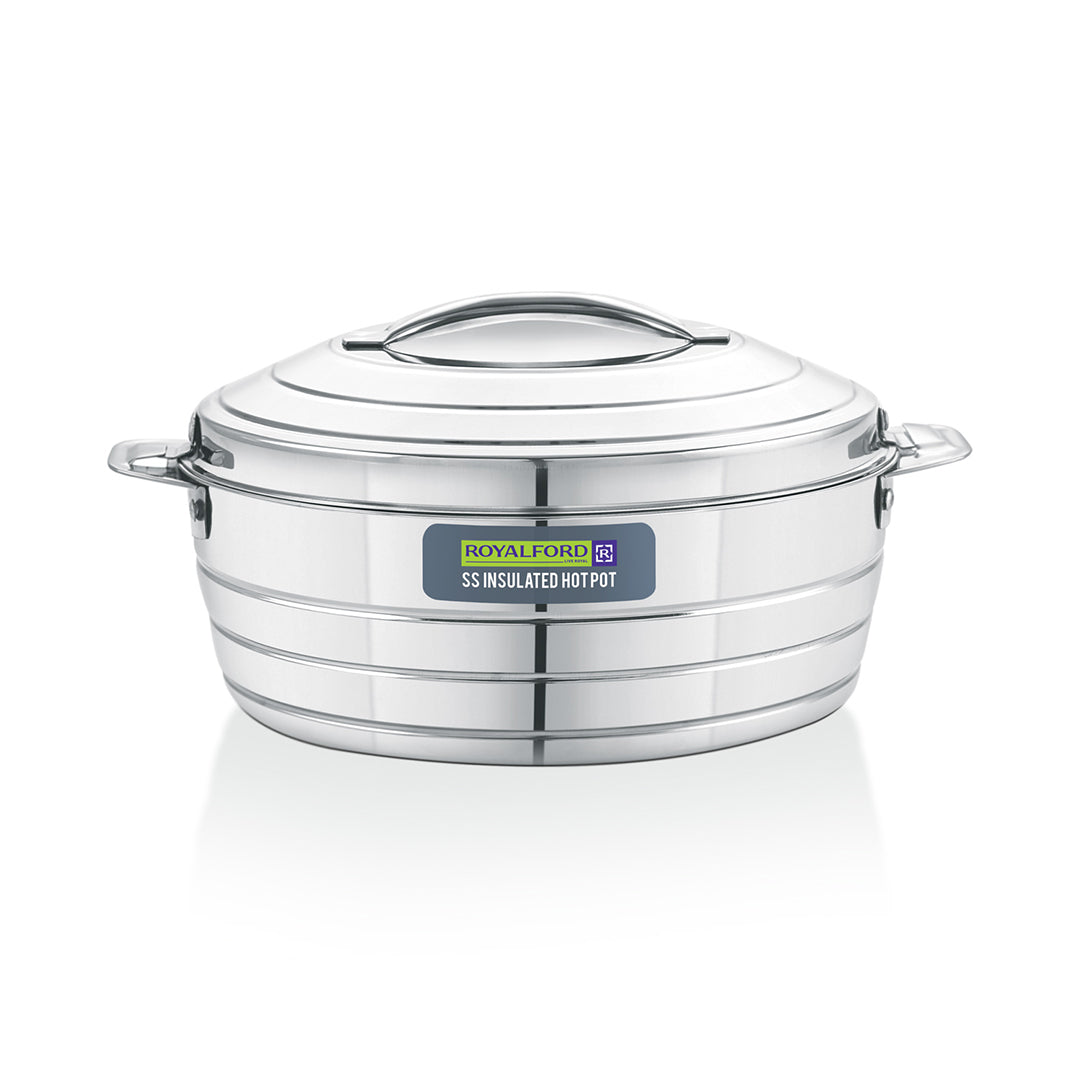 Royalford RF12856 Insulated Hot Pot 1600ml | Double Wall Stainless Steel Casserole | Twist Lock Lid| PU Insulation| Durable Outer Body| Food Warmer for Home & Travel Use