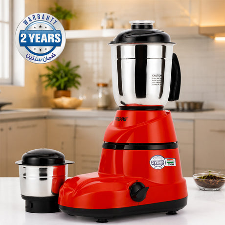 Geepas GSB5456 2-in-1 Mixer Grinder | 550W Motor | Stainless Steel Jars | 3 Speed Control | Harmonic grinding technology |Modern, compact design  robust ergonomic handles