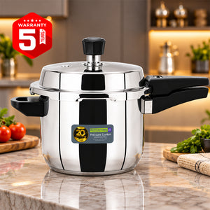 Royalford RF10185N 5L Stainless Steel Pressure Cooker |  Induction Compatible Base | Durable Heavy Body | Improved Safety Pressure Regulator &  5 Years Warranty
