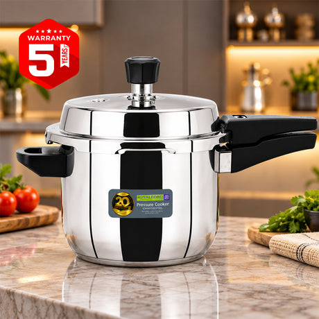 Royalford RF10185N 5L Stainless Steel Pressure Cooker |  Induction Compatible Base | Durable Heavy Body | Improved Safety Pressure Regulator &  5 Years Warranty