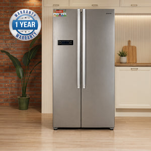 Geepas GRFS6521SXHN Side by Side Refrigerator|650L No Frost Inverter Fridge |Digital temperature control display |tempered glass shelves |Twist ice maker |1-Year Warranty