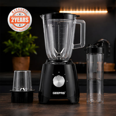 Geepas 3-in-1 Super Blender | 2 Speed and Pulse Function | GSB44033 | 1.5L & 500ml BPA Jar | Blender for Smoothie, Milkshake |Coffee/Spice Grinder Mill & Food Jug Blender
