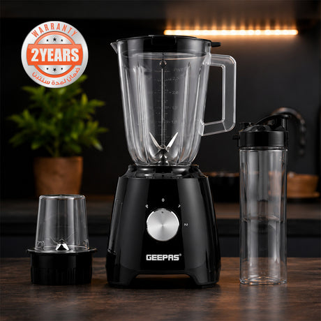 Geepas 3-in-1 Super Blender | 2 Speed and Pulse Function | GSB44033 | 1.5L & 500ml BPA Jar | Blender for Smoothie, Milkshake |Coffee/Spice Grinder Mill & Food Jug Blender
