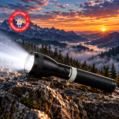 Geepas GFL4641 Rechargeable LED Flashlight 7W | 3000mAh Li-Ion Battery | Aircraft-Grade Aluminium Torch | Compact and ergonomic design |One-touch push button operation