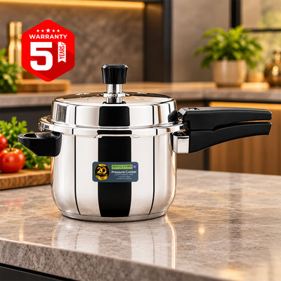 Royalford RF10184N 3L stainless steel pressure cooker with induction compatibility| durable mirror finish body with improved pressure regulator, strong handles