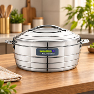Royalford RF12857 2400ml Stainless Steel Insulated Hot Pot | Double Wall Vacuum Insulation| Firm Twist Lock Lid |Durable Handles | Dishwasher & Freezer Safe Casserole