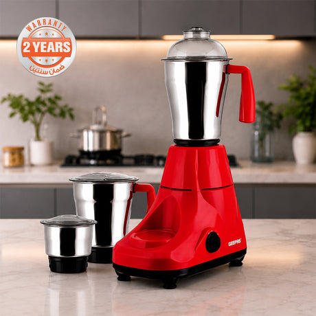 Geepas GSB5081 750W 3-in-1 Mixer Grinder | 3 Stainless Steel Jars | Powerful 750W Copper Motor  | 3-Speed Control with Pulse Function | Easy to Clean | 2-Year Warranty