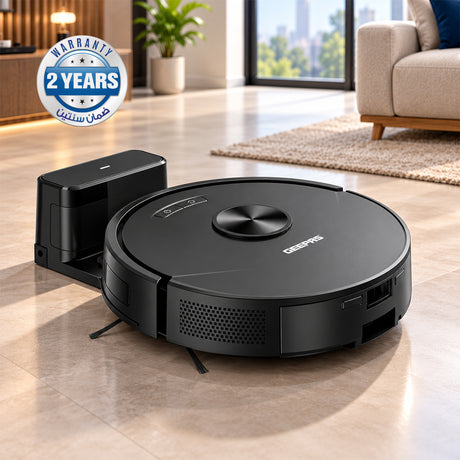 Geepas GRVC19073 3-in-1 Robotic Vacuum Cleaner 8000Pa | Smart Gyro Navigation | Anti-Fall & Anti-Collision Sensors | 2-in-1 Vacuuming & Mopping |Tuya App & Remote Control