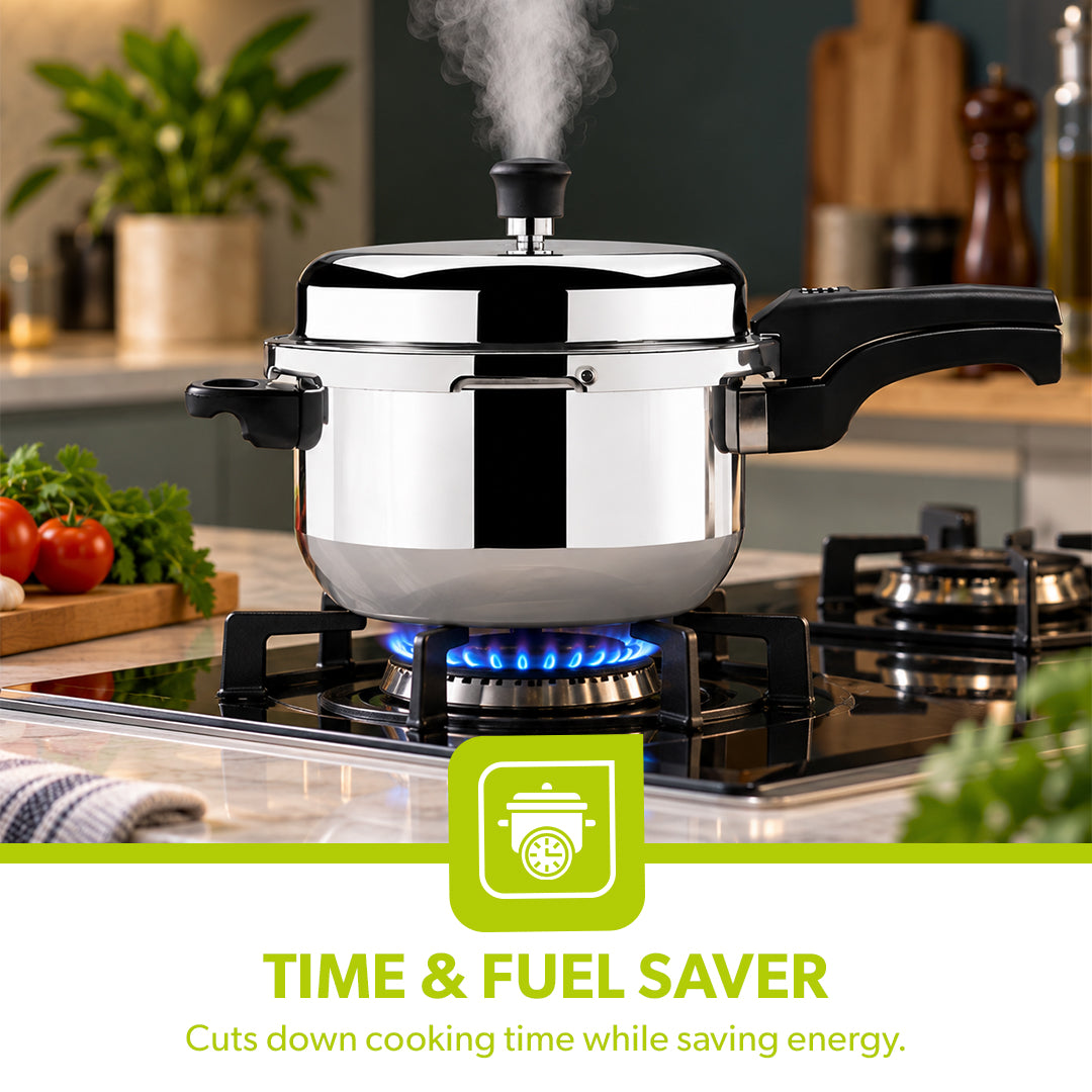 Royalford RF8420 Apple Pressure Cooker 8L | Induction & LPG Compatible | Anti-Bulging Base| Uniform Heating| ISI Marked Gasket for Hygienic Cooking| 5 Years Warranty
