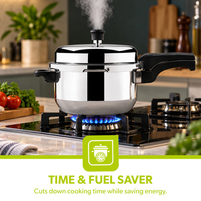 Royalford RF8420 Apple Pressure Cooker 8L | Induction & LPG Compatible | Anti-Bulging Base| Uniform Heating| ISI Marked Gasket for Hygienic Cooking| 5 Years Warranty