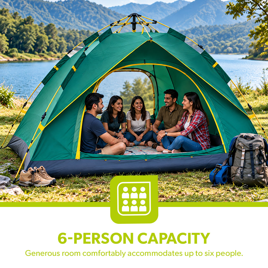 Royalford RF10297 6 Person Season Tent | Waterproof & Durable Camping Tent | Quick Easy Setup| Spacious Portable Outdoor Shelter for Family Camping, Travel, Hiking Etc