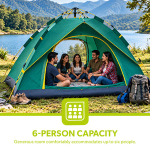 Royalford RF10297 6 Person Season Tent | Waterproof & Durable Camping Tent | Quick Easy Setup| Spacious Portable Outdoor Shelter for Family Camping, Travel, Hiking Etc