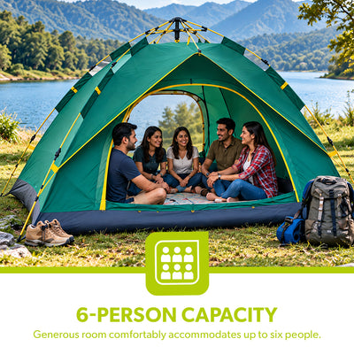 Royalford RF10297 6 Person Season Tent | Waterproof & Durable Camping Tent | Quick Easy Setup| Spacious Portable Outdoor Shelter for Family Camping, Travel, Hiking Etc