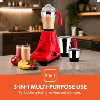 Geepas GSB5081 750W 3-in-1 Mixer Grinder | 3 Stainless Steel Jars | Powerful 750W Copper Motor  | 3-Speed Control with Pulse Function | Easy to Clean | 2-Year Warranty