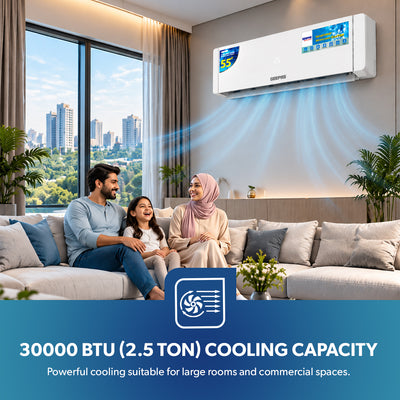 Geepas GACS3025CUE 2.5 Ton Split Air Conditioner | 30000 BTU AC with LED Display & 4D Air Flow | 4D Air Flow Technology | Self-Cleaning Function |Golden Fin Condenser