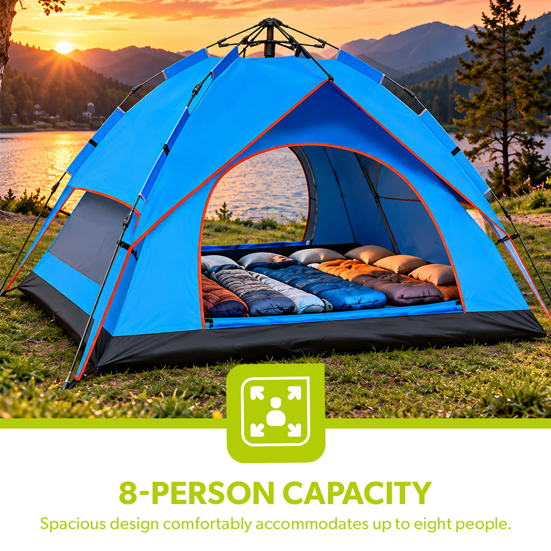 Royalford RF10301 8 Person Season Tent | Waterproof & Durable Camping Tent with Quick Easy Setup | Spacious Portable Outdoor Shelter for Camping, Travel, Hiking  Etc