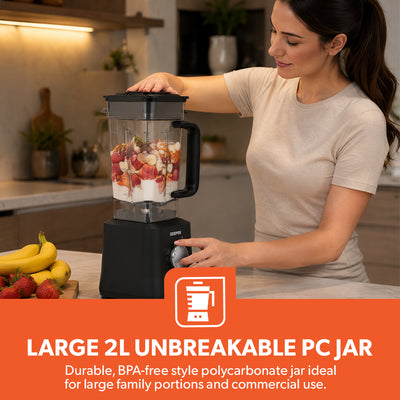 Geepas GSB44078 2000W Professional Blender |2L High-Speed Blender with 5 Speeds | 6-Wing Stainless Steel Blades | Clear Measuring Jar | Overheat Protection |Easy to Clean